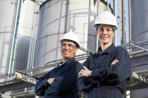 Workers at industrial plant