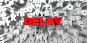DELAY - 3D stock image of Red text on white background