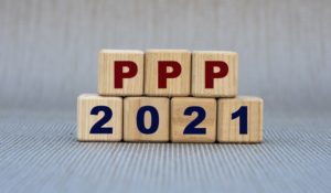 PPP 2021 - word on wooden cubes on a gray background